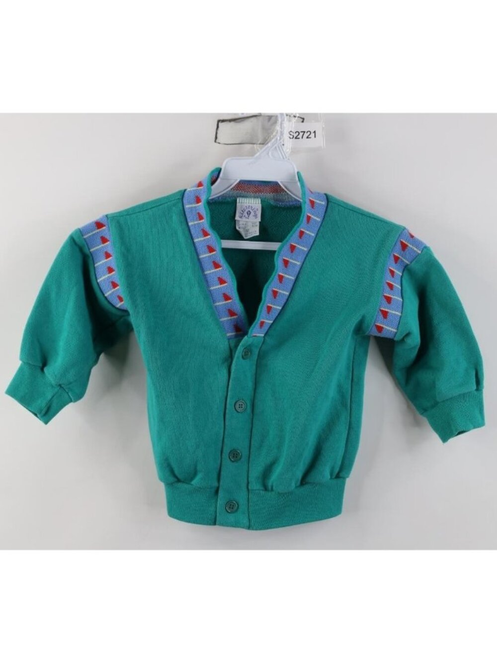 Vintage 90s Boys Girls 3T Toddler Golf Flag Pin Cardigan Sweatshirt Teal USA